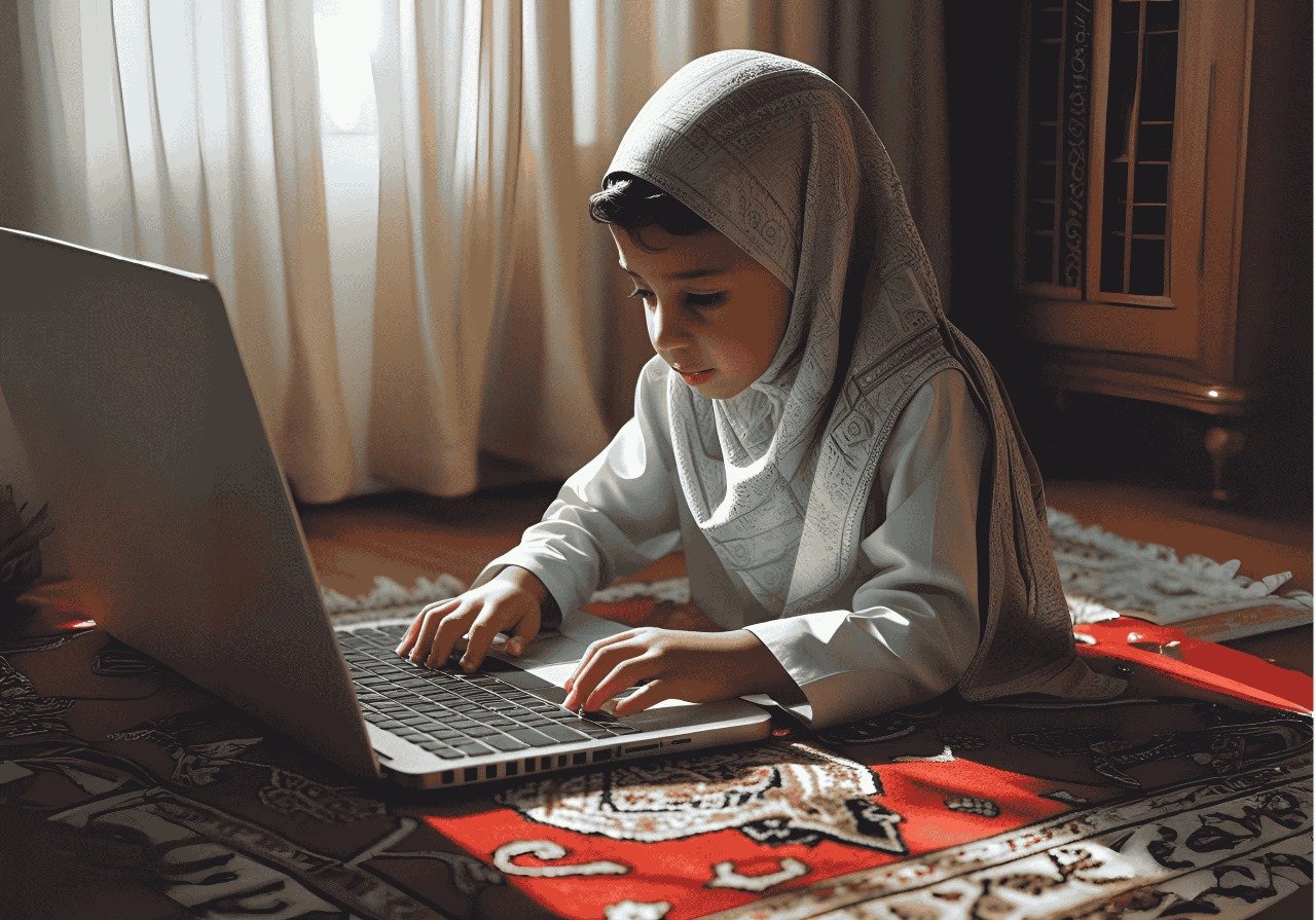 Child learning Qur’an online with a teacher